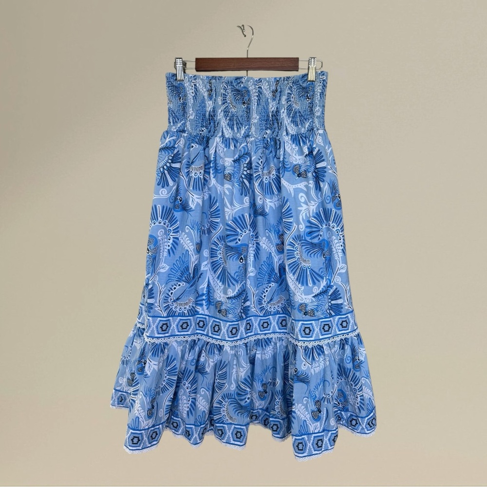 Sail to Sable CK Bradley Tiered Ruched Midi Skirt in Blue Bradley, size - Picture 2 of 7